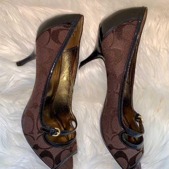 COACH Peep Toe Pump Jacquard Print/leather 8.5 - Picture 3 of 8